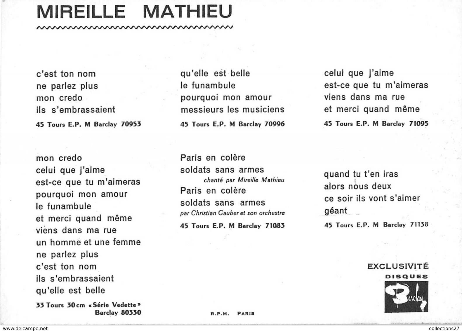 MIREILLE MATHIEU -DEDICACE- - Autres & Non Classés