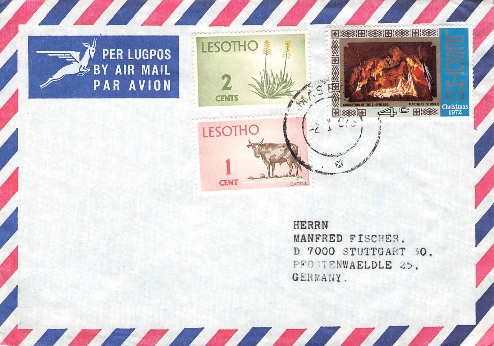 LESOTHO - AIR MAIL LETTER 1967 -> STUTTGART/GERMANY - Lesotho (1966-...)