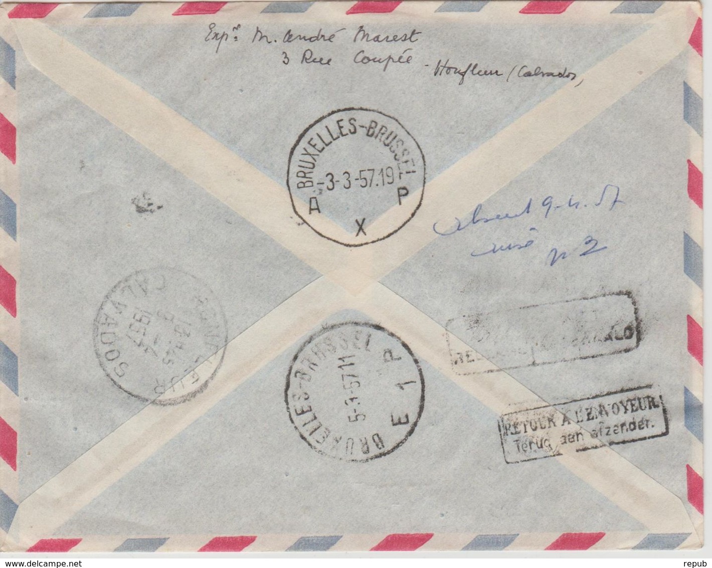 France 1957 Première Liaison Paris-Bruxelles Par Hélicoptère - First Flight Covers