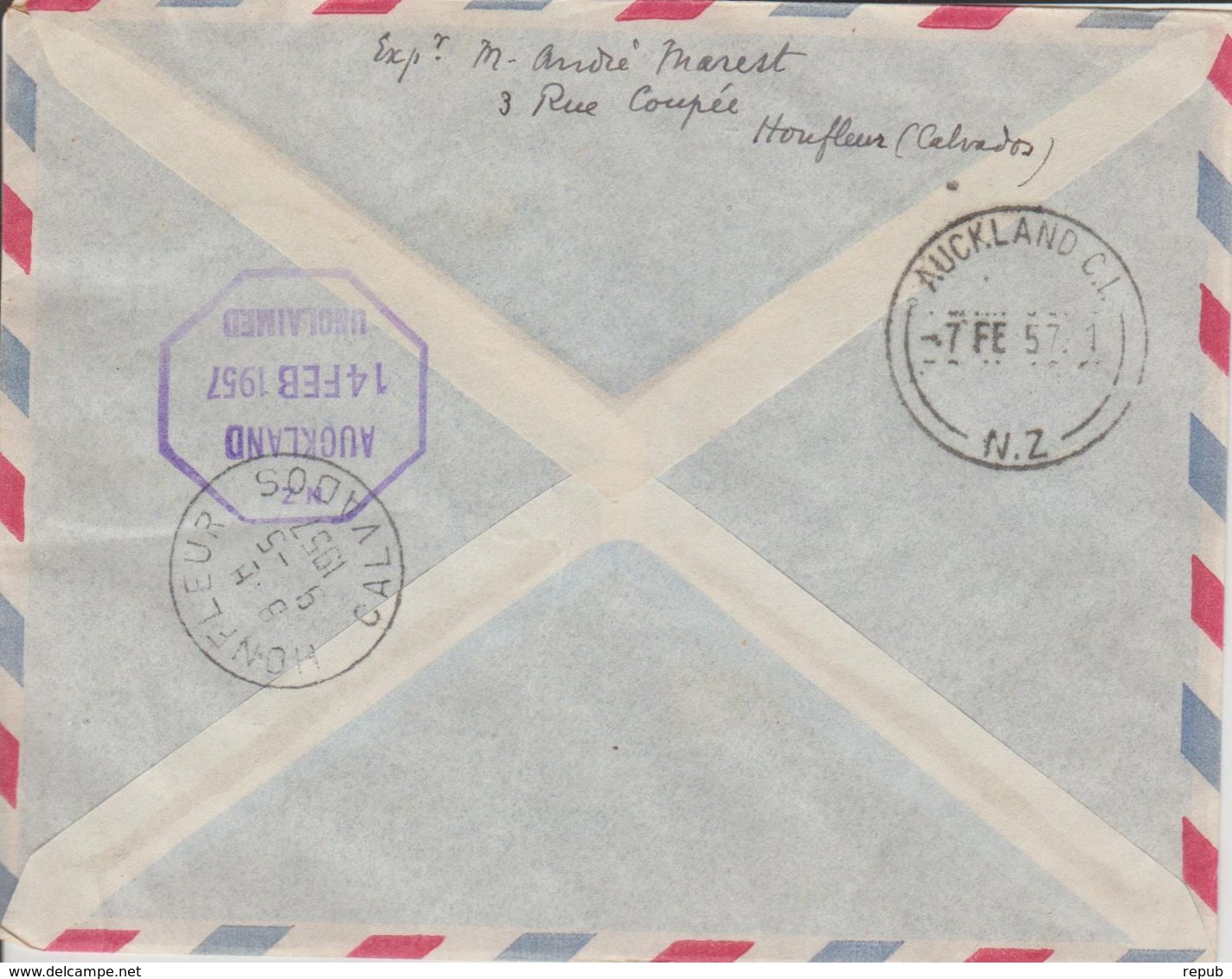 France 1957 Première Liaison Paris-Auckland - Erst- U. Sonderflugbriefe