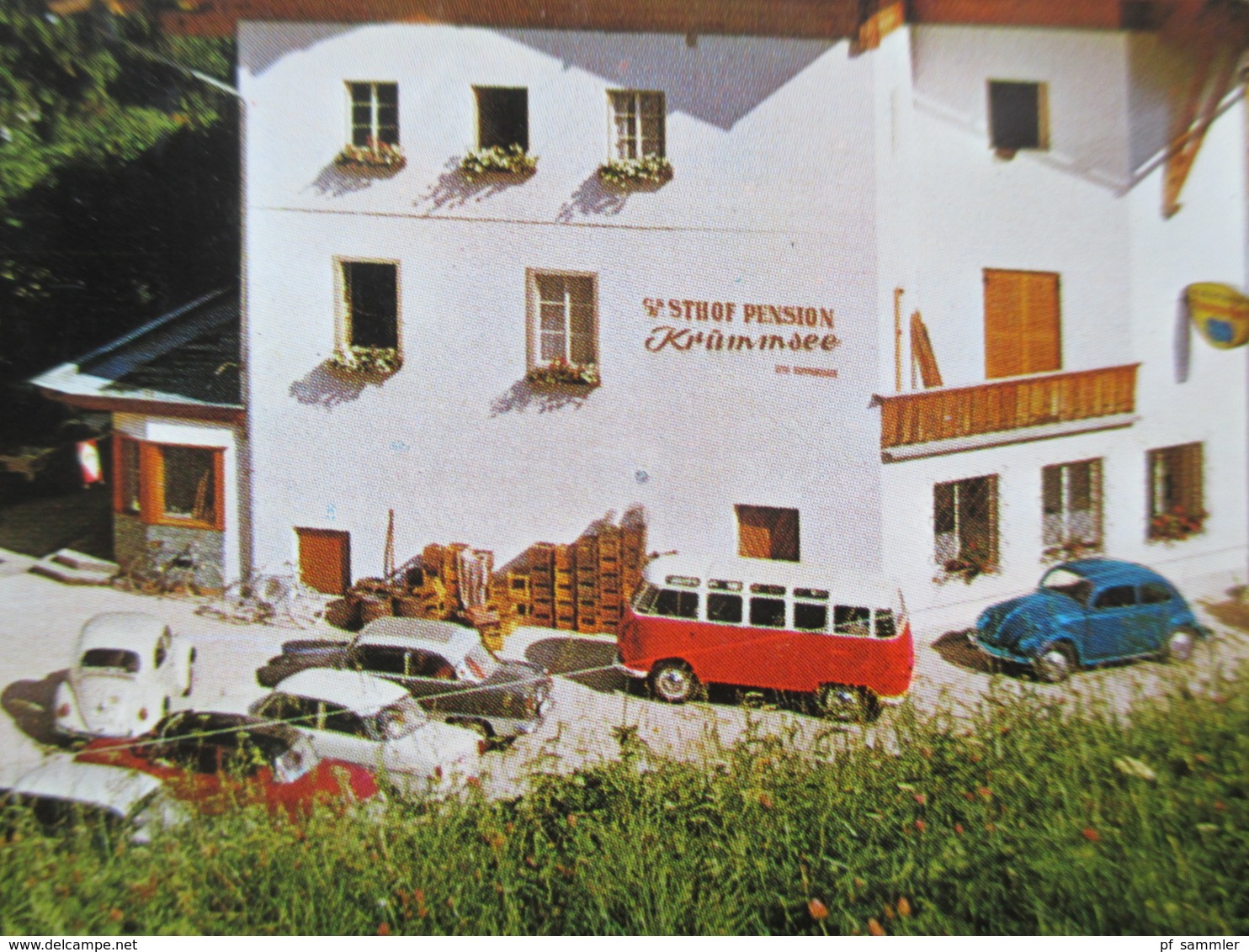 AK Österreich 1965 Hotel Krummsee, Kramsach. Tirol. Alte Autos / Oldtimer. VW Bulli T1 Samba. VW Käfer - Hotels & Gaststätten