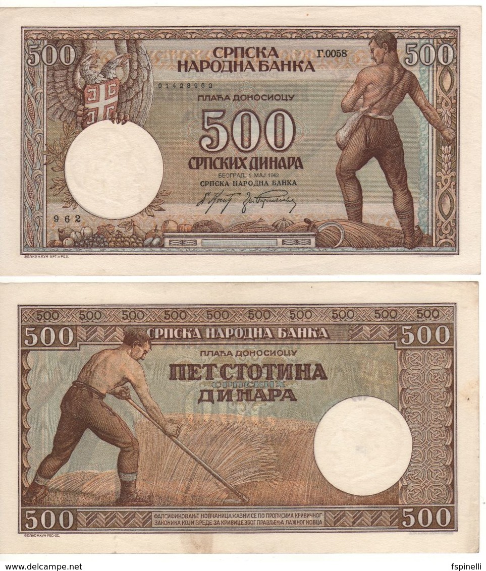 SERBIA   500  Dinara    P31  (  1942 )  AU/UNC. - Serbie