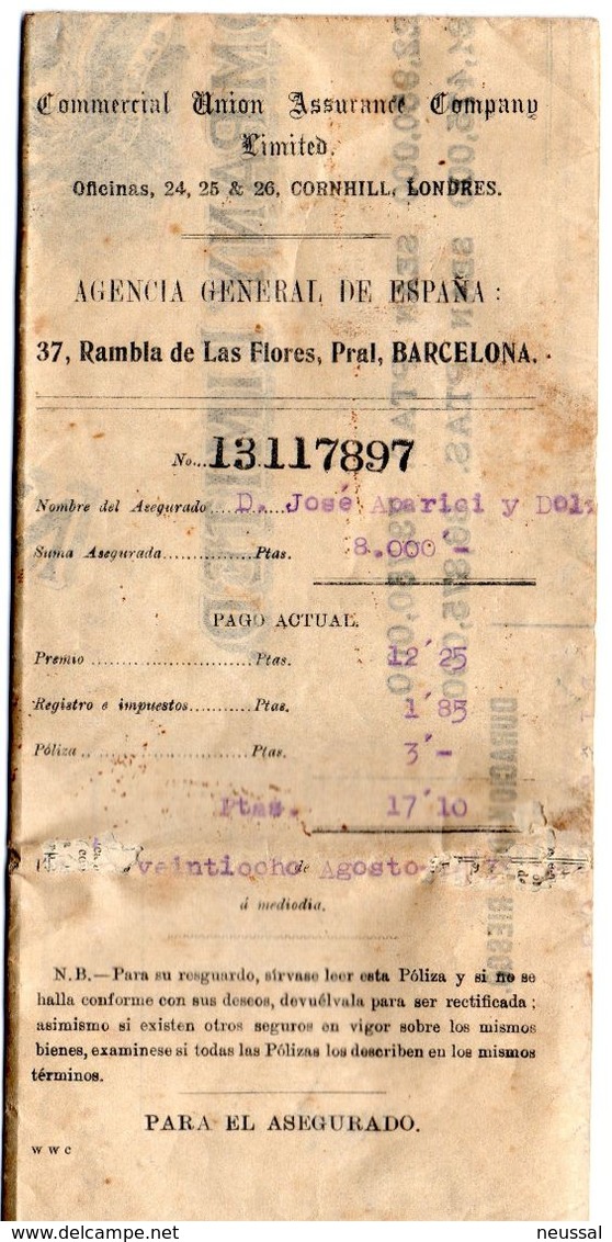 Papel Hoja De Assegurance Company Limited, Union Comercial De 1925 - Espagne