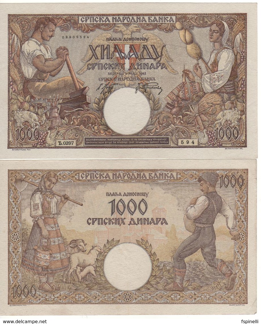 SERBIA   1'000  Dinara    P32b  (  1942 )  AU/UNC. - Serbia