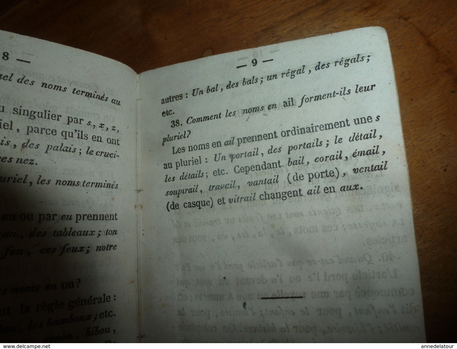 1850 EXTRAIT de GRAMMAIRE de poche ,indispensable,pratique, pour tous et toutes, orientés vers une carrière de LETTRES