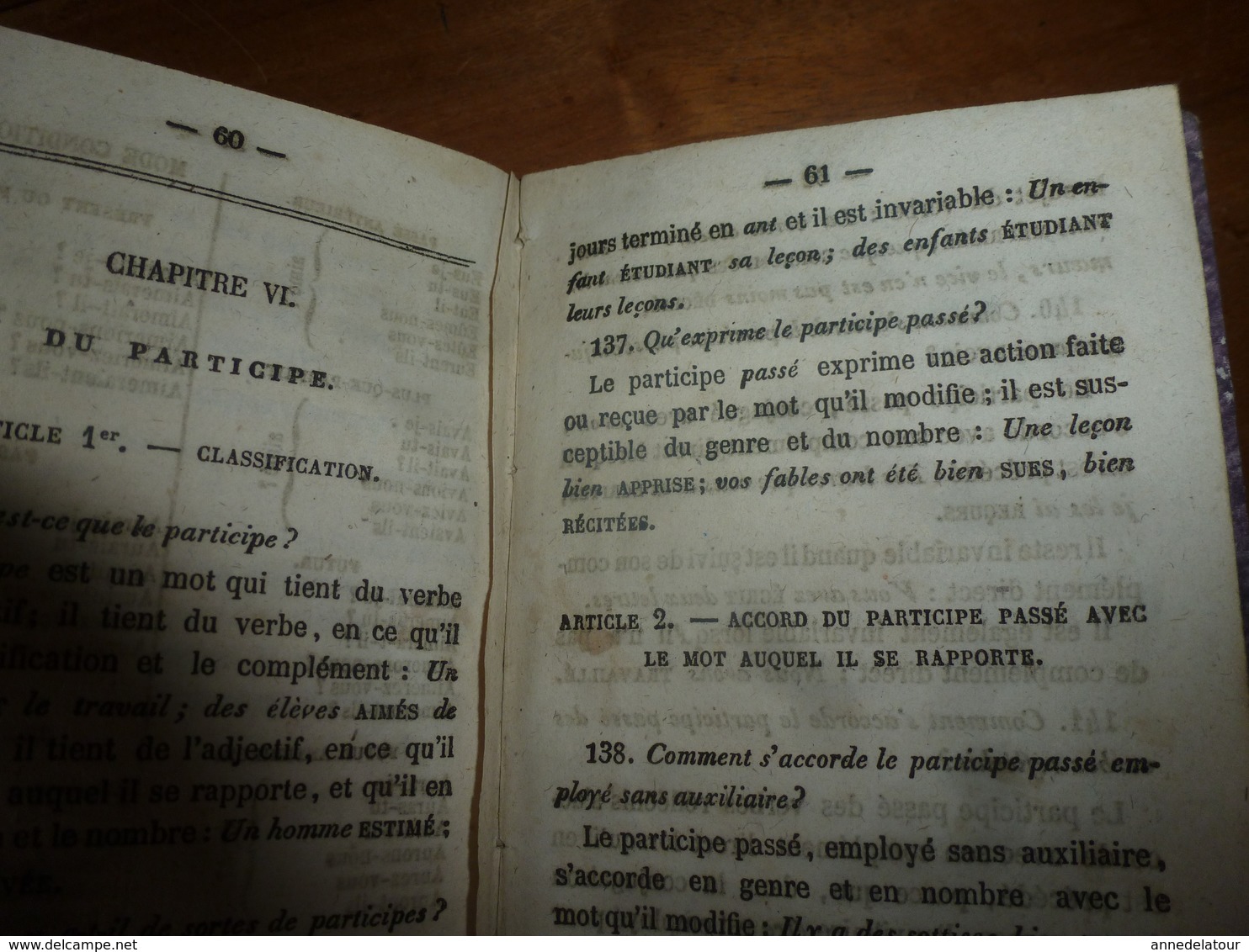 1850 EXTRAIT de GRAMMAIRE de poche ,indispensable,pratique, pour tous et toutes, orientés vers une carrière de LETTRES