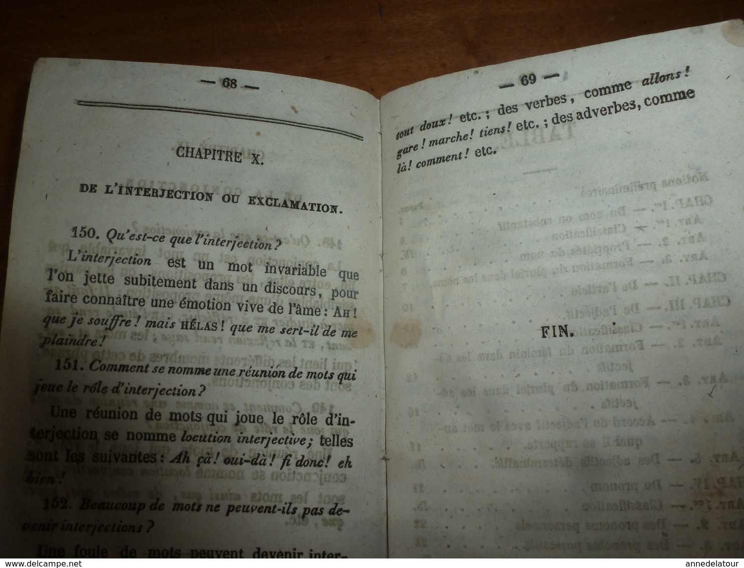 1850 EXTRAIT de GRAMMAIRE de poche ,indispensable,pratique, pour tous et toutes, orientés vers une carrière de LETTRES