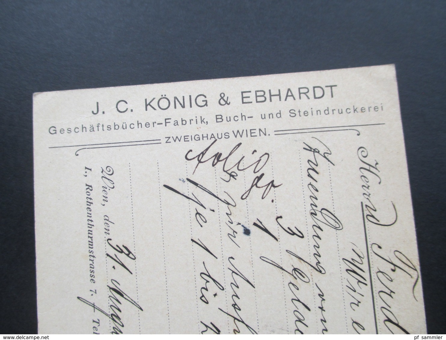 Österreich 1901 Ganzsache Firmenkarte J.C. König & Ebhardt Geschäftsbücher Fabrik Zweighaus Wien - Brieven En Documenten