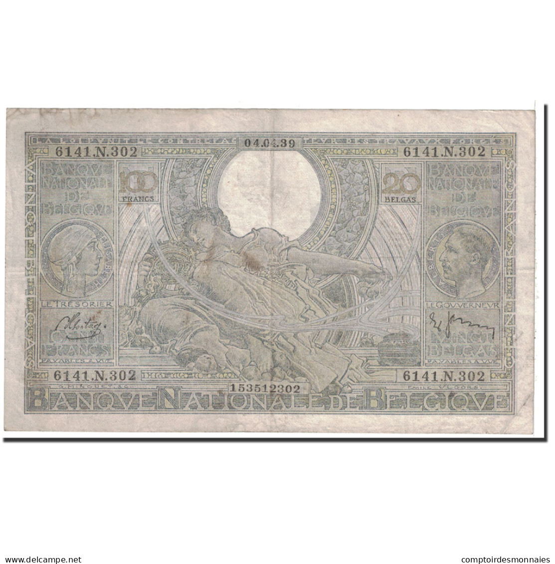 Billet, Belgique, 100 Francs-20 Belgas, 1939, 1939-04-04, KM:107, TTB - 100 Francos & 100 Francos-20 Belgas