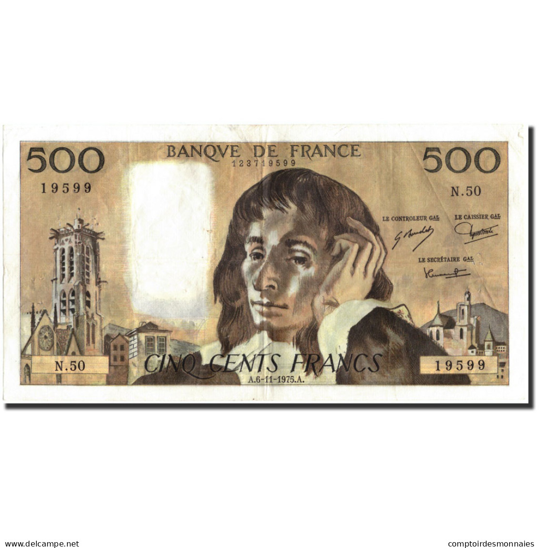 France, 500 Francs, 500 F 1968-1993 ''Pascal'', 1975, 1975-11-06, TTB - 500 F 1968-1993 ''Pascal''