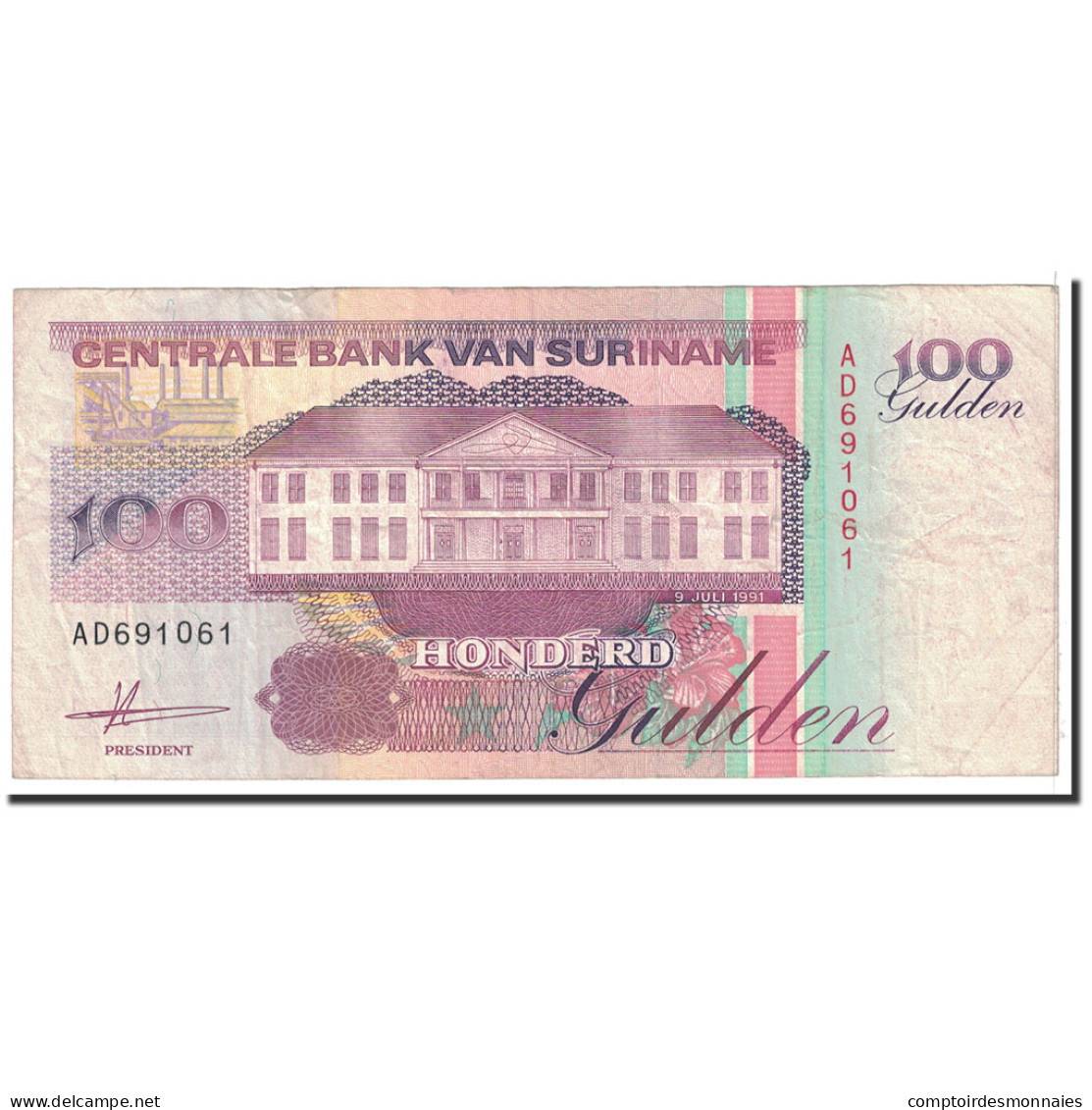 Billet, Surinam, 100 Gulden, 1991, 1991-07-09, KM:139a, TB+ - Surinam