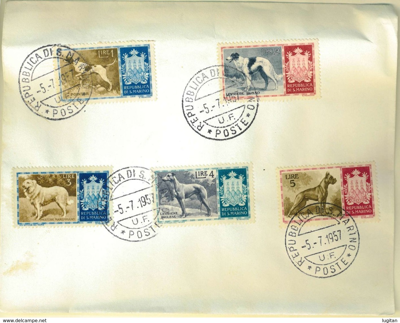 SAN MARINO SERIE CANI NON COMPLETA ANNO 1957 NON FDC - Storia Postale