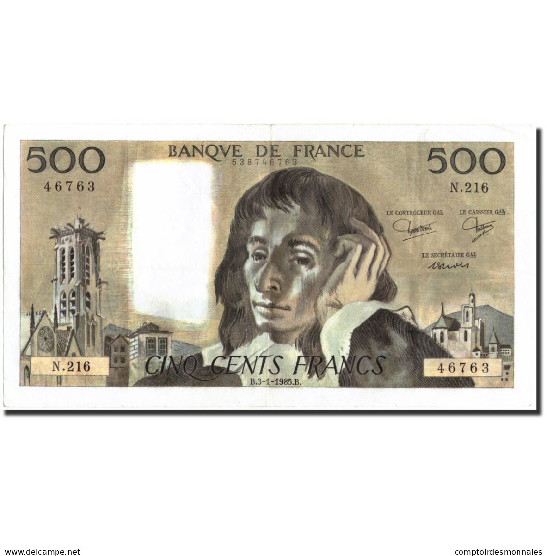 France, 500 Francs, 500 F 1968-1993 ''Pascal'', 1985, 1985-01-03, TTB+ - 500 F 1968-1993 ''Pascal''