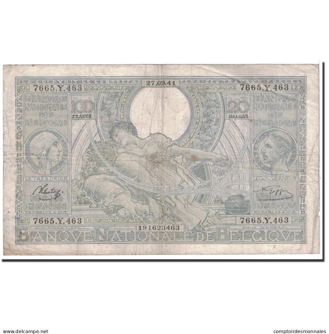 Billet, Belgique, 100 Francs-20 Belgas, 1941, 1941-09-27, KM:107, TB - 100 Francs & 100 Francs-20 Belgas
