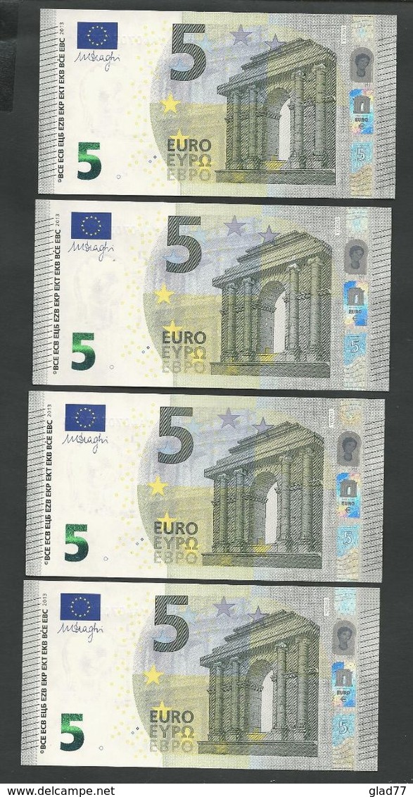 GREECE "Y" NEW! Lot 4 Pieces Consecutive Numbers  "Y"  5 EURO GEM UNC! Draghi Signatures! Printer Y005G1 !! - 5 Euro