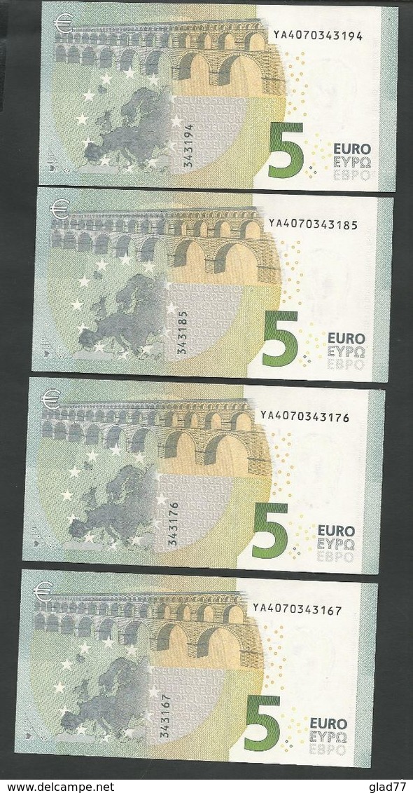 GREECE "Y" NEW! Lot 4 Pieces Consecutive Numbers  "Y"  5 EURO GEM UNC! Draghi Signatures! Printer Y005G1 !! - 5 Euro