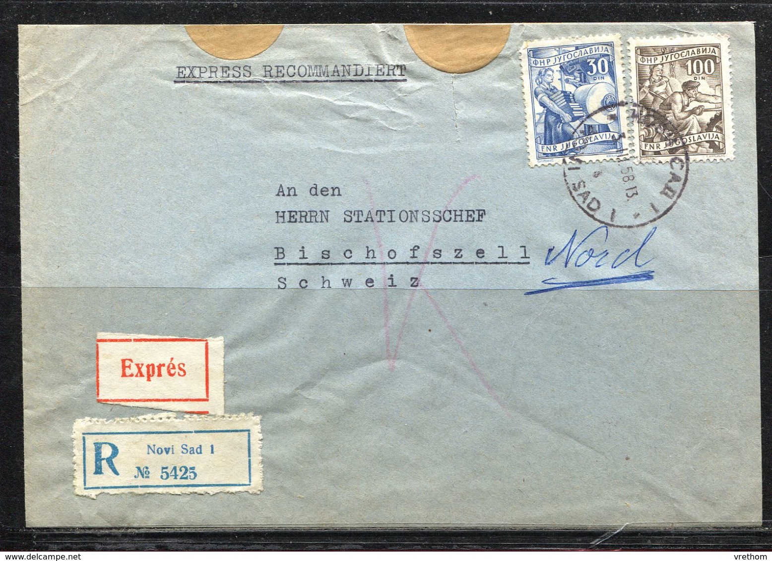 Jugoslavia, 1958 R-Brief / Express  Novi Sad N. Bischofszell - Briefe U. Dokumente