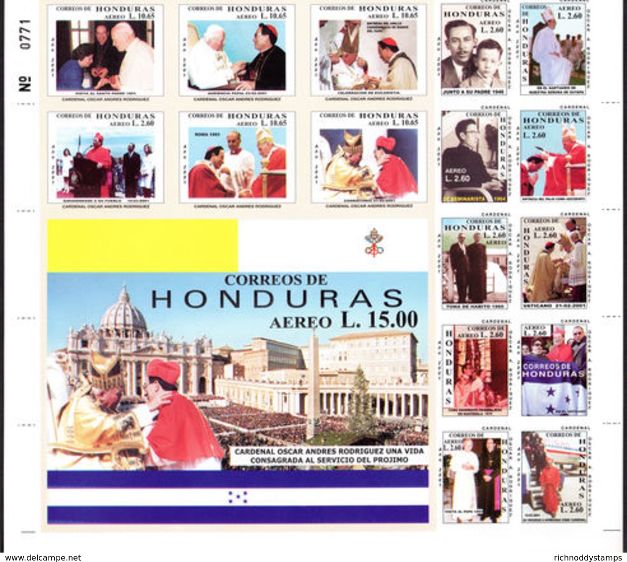 Honduras 2001 Cardinal Oscar Andreas Rodriguez Sheetlet Unmounted Mint. - Honduras