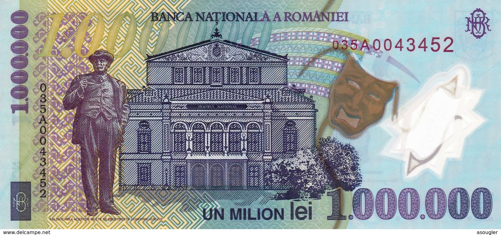 ROMANIA 1000000 1,000,000 LEI 2003 XF-AU P-116a Polymer Plastic (free Shipping Via Registered) - Rumania