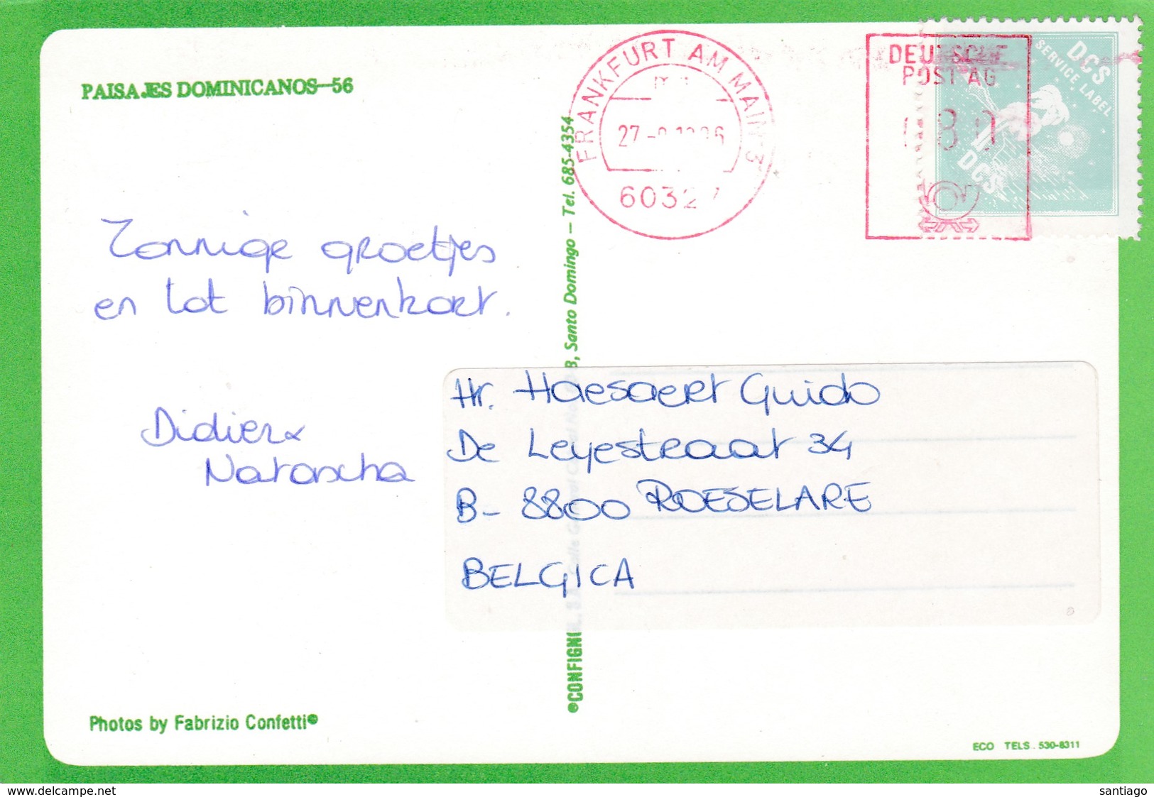 Postkaart Uit De Dominikaanse Republik : Franfurt DCS Label => Belgie - Autres & Non Classés