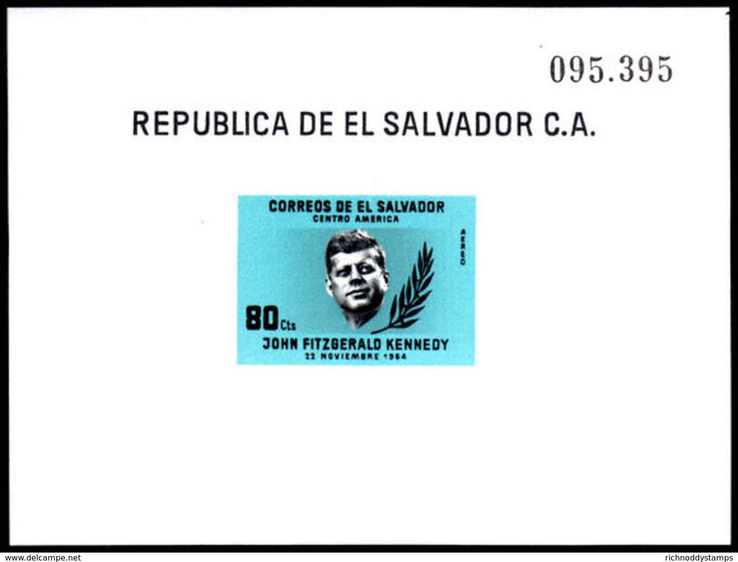 El Salvador 1964 J F Kennedy Airmail Souvenir Sheet Unmounted Mint. - El Salvador