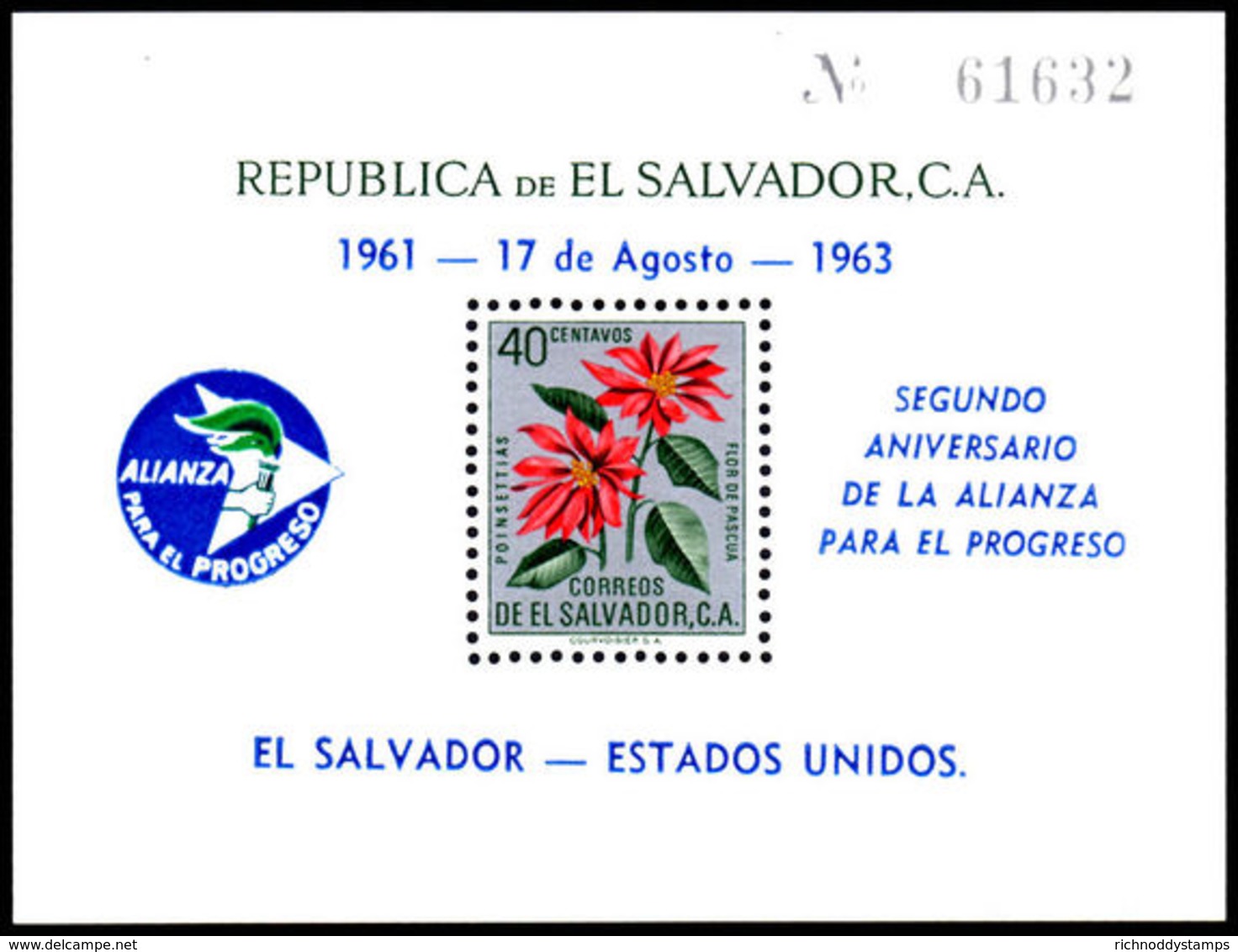 El Salvador 1963 Alliance For Progress Postage Souvenir Sheet Unmounted Mint. - El Salvador