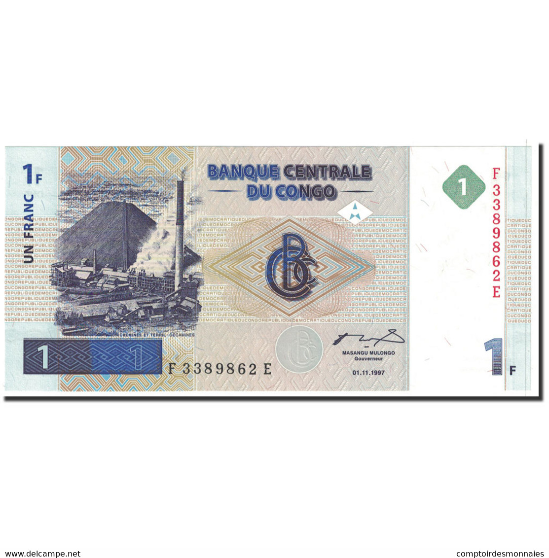 Billet, Congo Democratic Republic, 1 Franc, 1997, 1997-11-01, KM:85a, NEUF - République Démocratique Du Congo & Zaïre