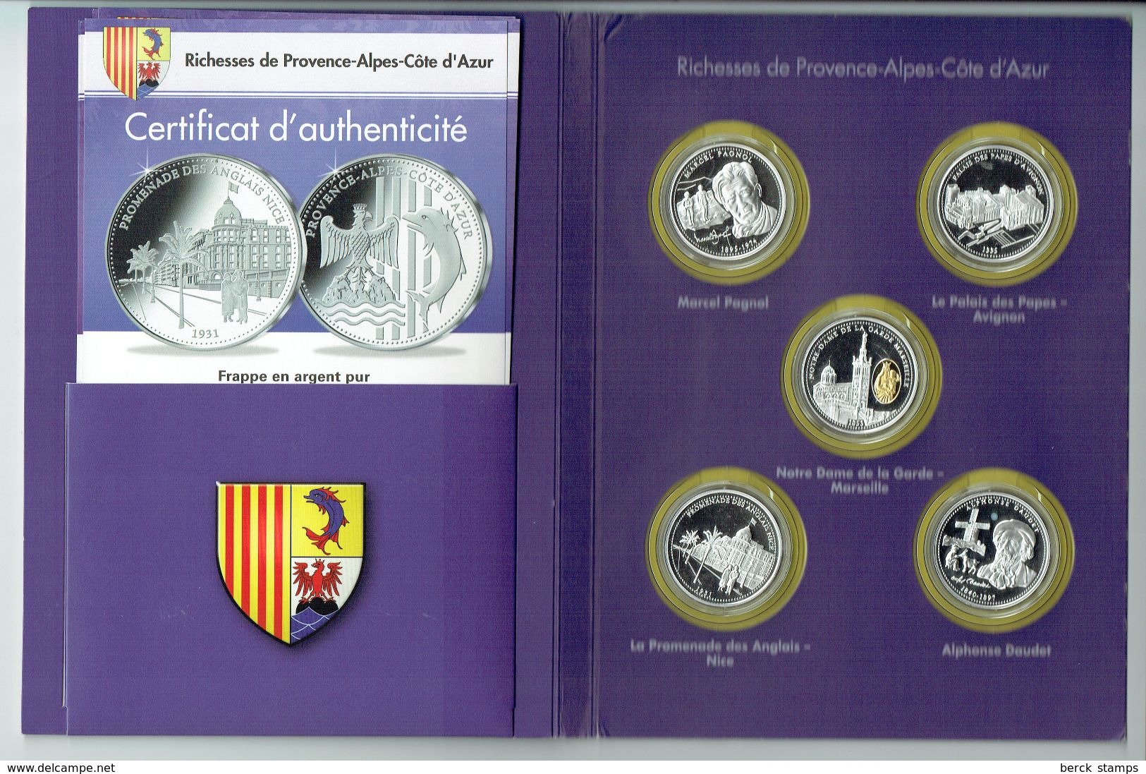 FRANCE - Collection De 5 Medailles " Richesses De Provence Alpes Cote D'azur "  En Argent Pur 999°/°° - Collections