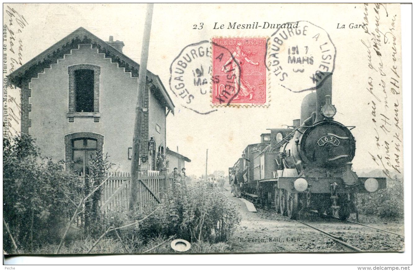 N°299 A -SUPERBE Cpa Le Mesnil Durand -  RARE- - Gares - Avec Trains