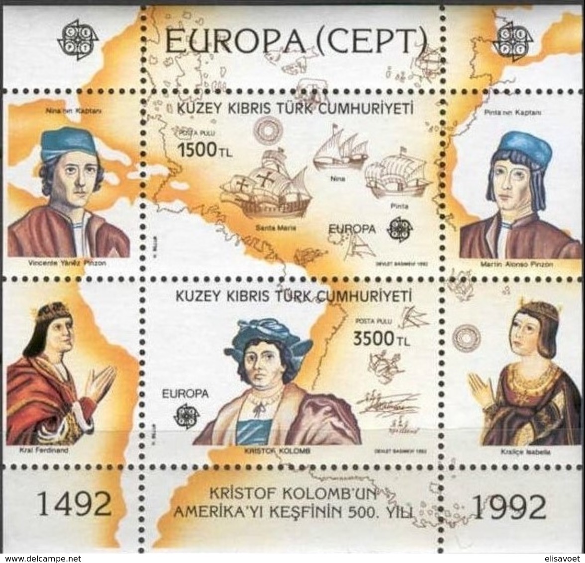 Chypre  Turc Turks Cyprus CEPT 1992 Yvertn° Bloc 10 *** MNH  Cote 10,00 Euro Colomb Columbus - Neufs