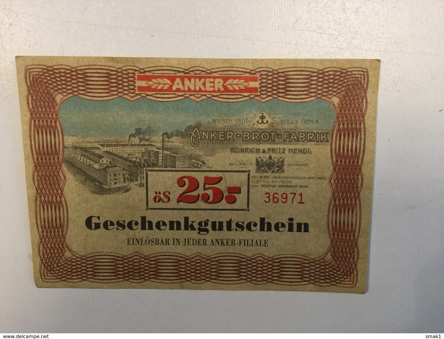 LOTTERY    ANKER BROT FABRIK  GESCHENKGUTSCHEIN   ös 25 - Lotterielose