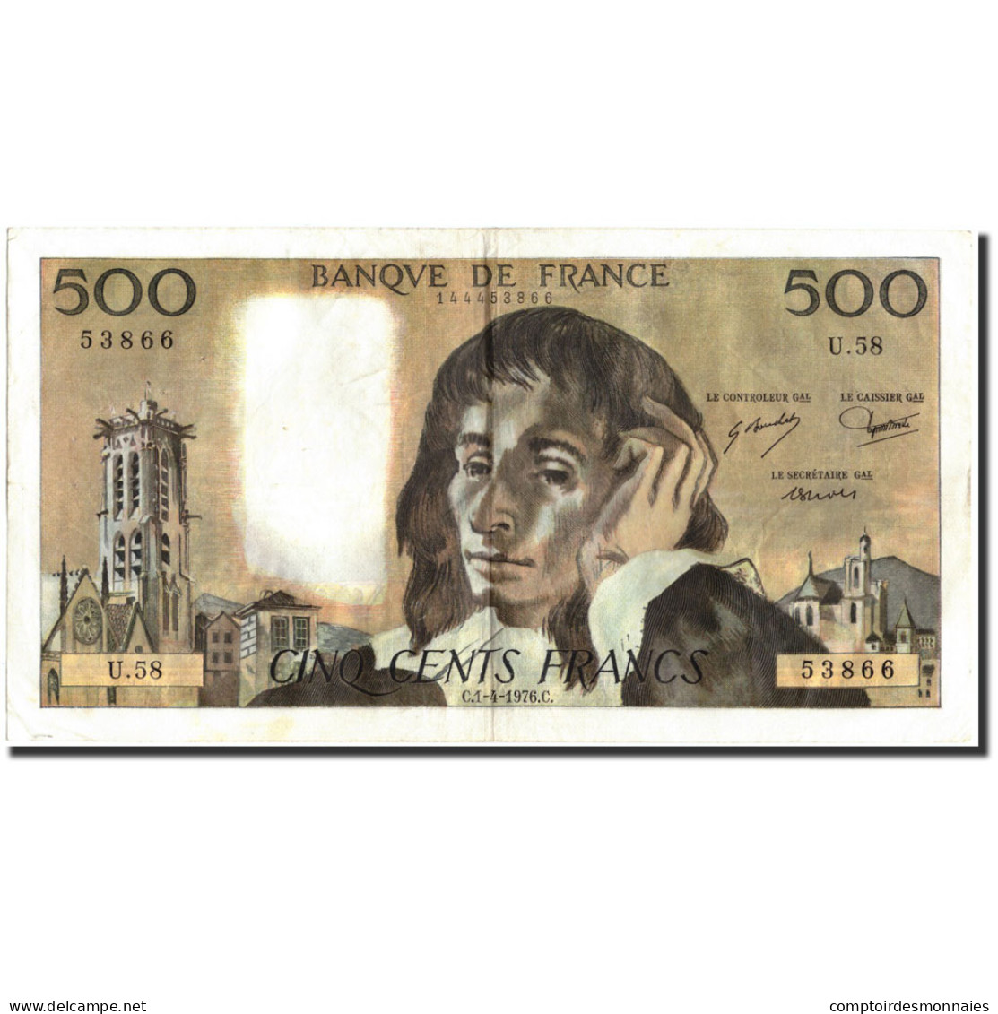 France, 500 Francs, 500 F 1968-1993 ''Pascal'', 1976, 1976-04-01, TTB - 500 F 1968-1993 ''Pascal''