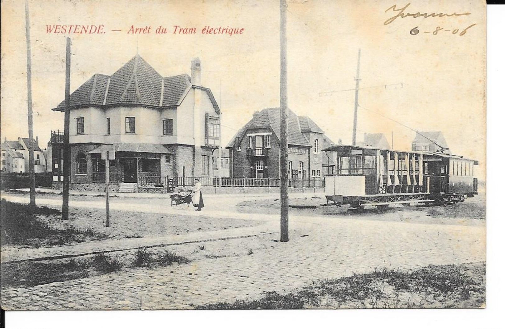 Westende - TRAM - Arrêt Du Tram électrique - Ed: Vattemare, Cambier - Circulé: 1906 - 2 Scans. - Westende