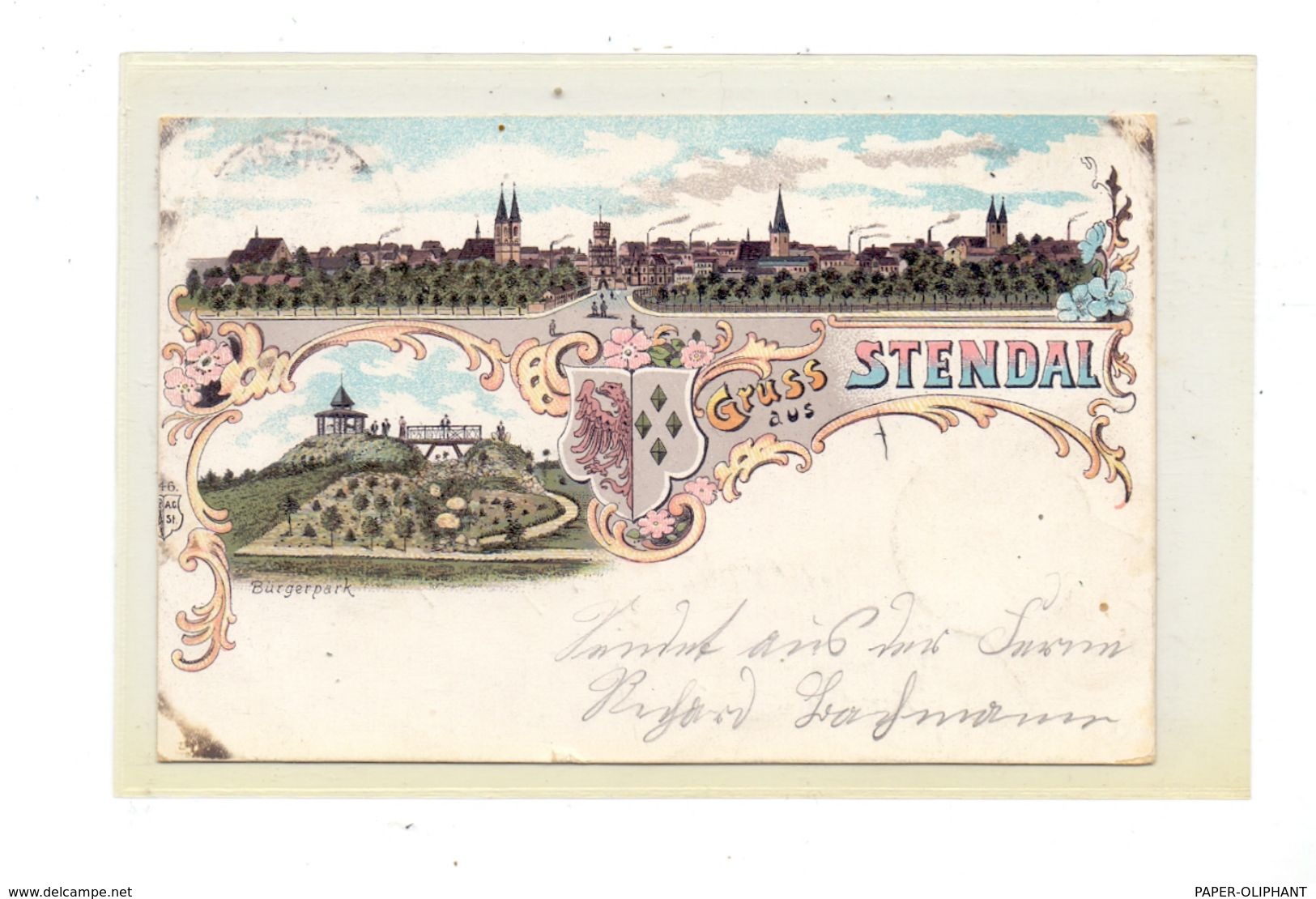 0-3500 STENDAL, Lithographie, Panorama & Bürgerpark, 1899, Rand Beschnitten - Stendal