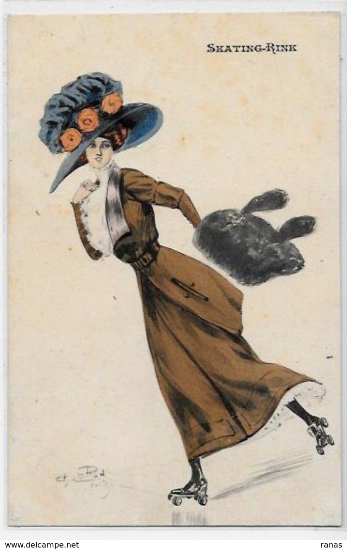 CPA Naillod Art Nouveau Femme Girl Women écrite Mode Chapeau Skating Patins à Roulettes EA Série 108 - Naillod