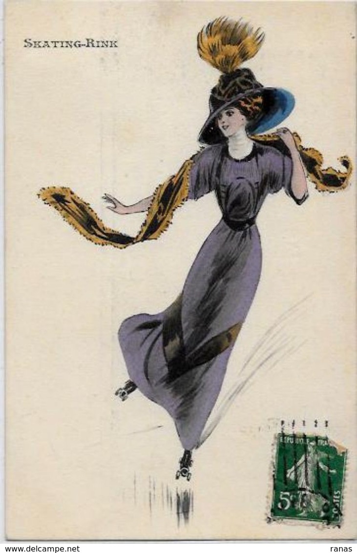 CPA Naillod Art Nouveau Femme Girl Women Circulé Mode Chapeau Skating Patins à Roulettes EA Série 108 - Naillod