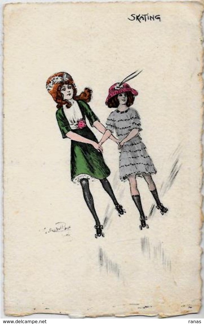 CPA Naillod Art Nouveau Femme Girl Women Circulé Mode Chapeau Skating Patins à Roulettes Série 108 Papier à La Forme - Naillod