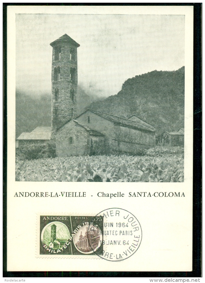 CM-Carte Maximum Card #1964-Valls D&acute;Andorra-Andorre #Architecture # Chapelle Sainte-Coloma # Expo. Philatec&acute; - Maximumkarten (MC)