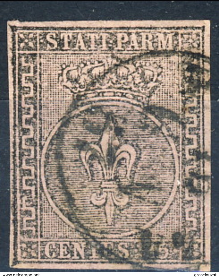 Parma 1852 SA N. 3 C. 15 Rosa, Usato, Ottimi Margini, 1° Scelta, Firma A. Diena, Cat. &euro; 160 - Parme