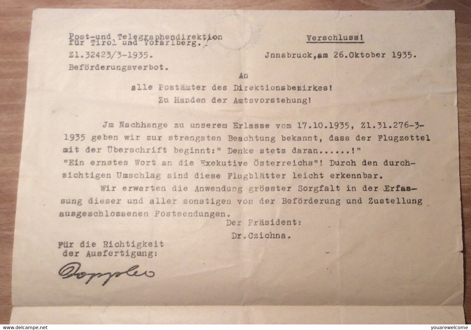 Österreich 1935 Postformular ZENSUR VERBOTENE BÜCHER (Langenegg Tirol Vorarlberg   BRIEF - Storia Postale