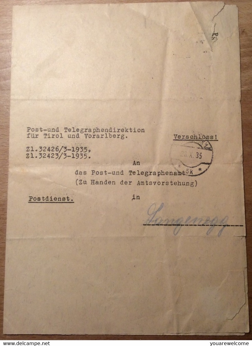 Österreich 1935 Postformular ZENSUR VERBOTENE BÜCHER (Langenegg Tirol Vorarlberg   BRIEF - Storia Postale