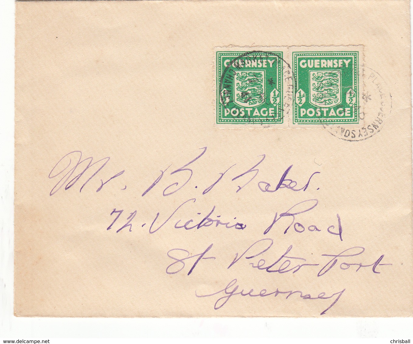 Guernsey 1941 1/2d Arms Emerald Pair On FDC (7 AP 41) (1 Upside Down) - Guernsey