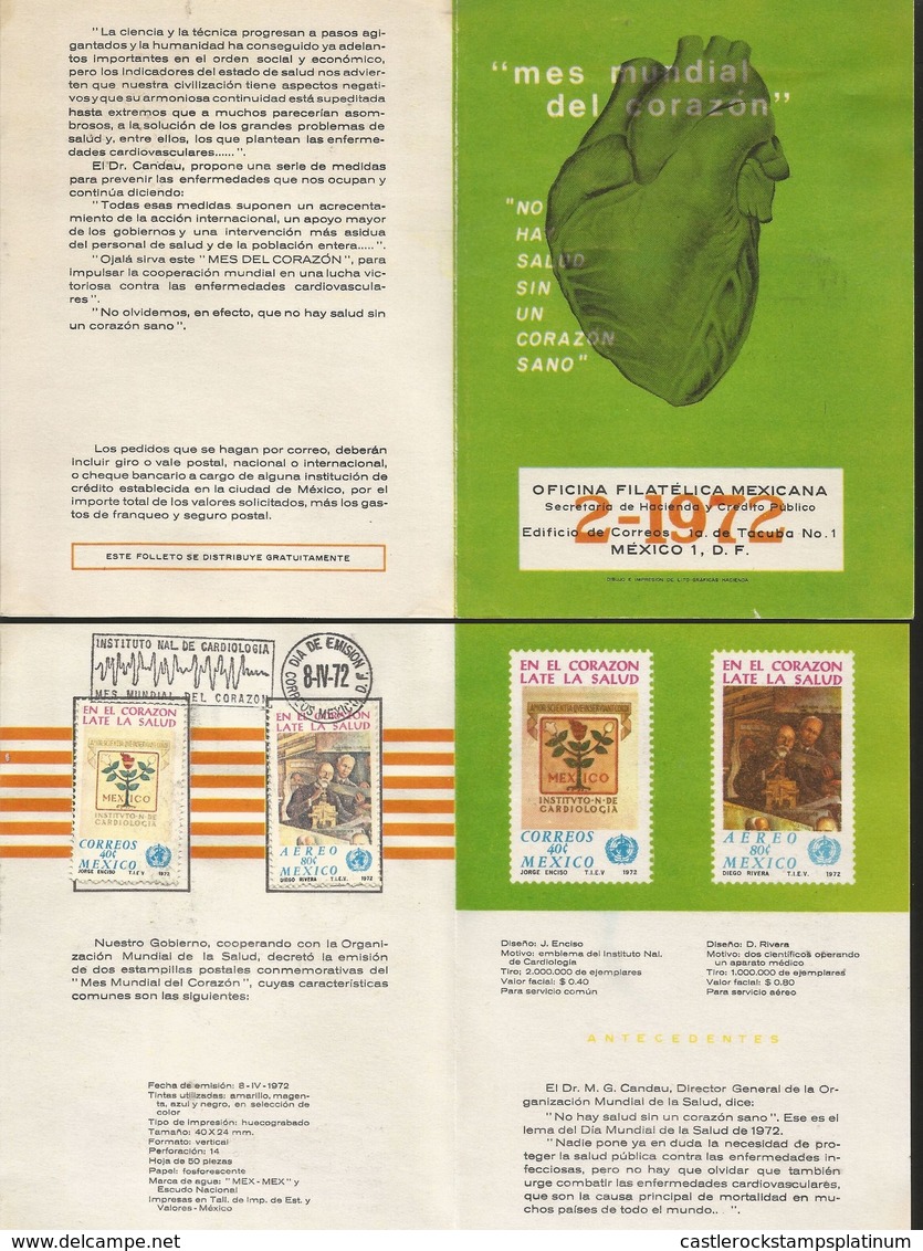 RJ) 1972 MEXICO, INSTITUTE OF CARDIOLOGY, WORLD MONTH OF THE HEART, SCIENTISTS AND EMBLEM, MULTIPLE STAMPS, FDB - Mexico