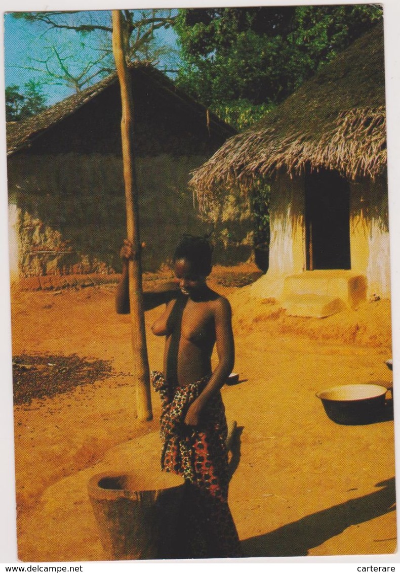 Afrique, Femme Africaine Au Travail ,pileuse Du Village, Seins Nus,maisons En Paille,sex,nu - Kinshasa - Leopoldville