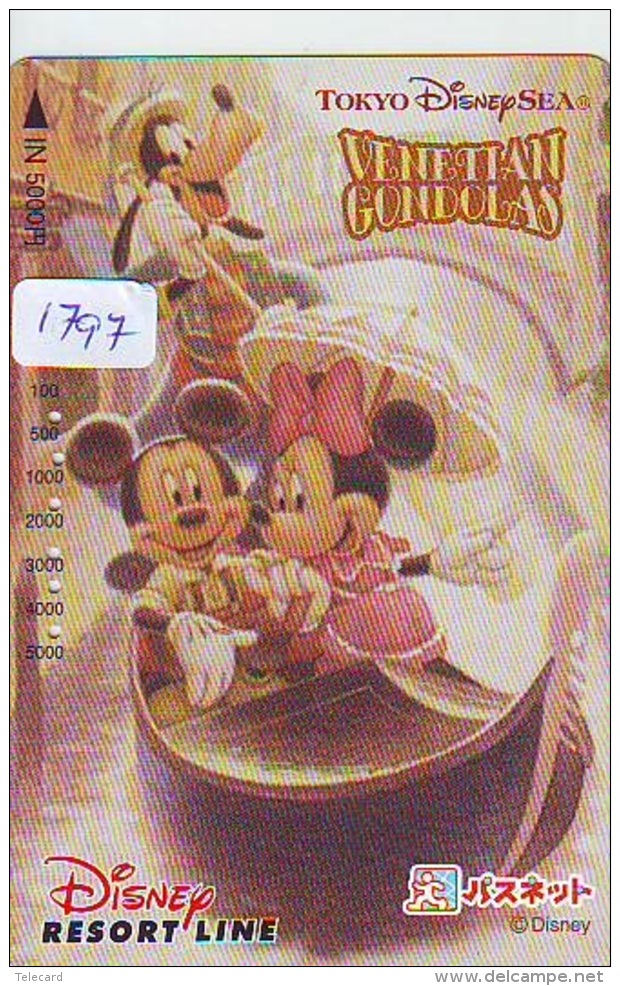 Carte Prépayée Japon * DISNEY * VENETIAN GONDOLAS (1797) JAPAN PREPAID CARD - Disney