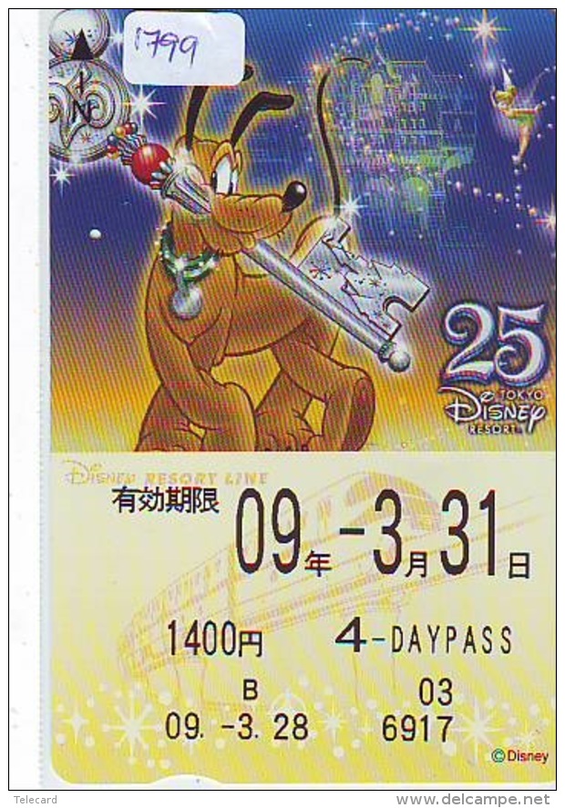 Carte Prépayée Japon * DISNEY * PLUTO (1799) 4-DAYS PASS * 1400 YEN * JAPAN PREPAID CARD - Disney