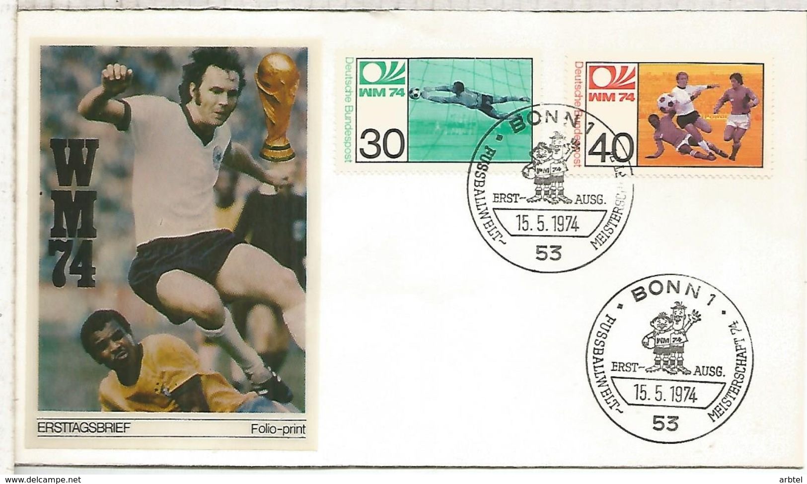 ALEMANIA 1974 FDC BONN COPA MUNDIAL DE FUTBOL FOOTBALL WORLD CUP - 1974 – Alemania Occidental