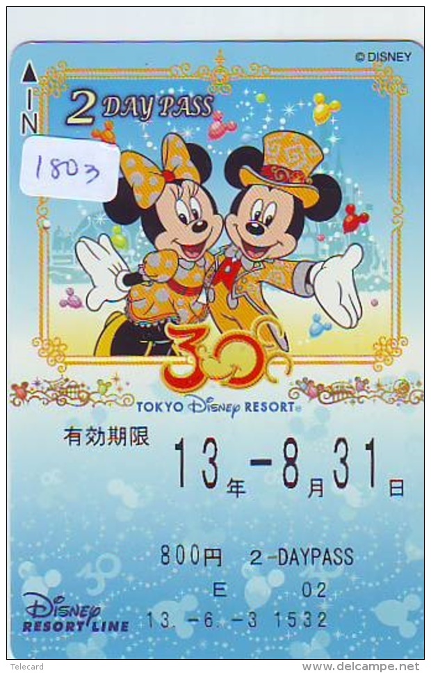 Carte Prépayée Japon * DISNEY * MICKEY &amp; MINNIE (1803) 2 DAY PASS * ADULT  * JAPAN PREPAID CARD - Disney