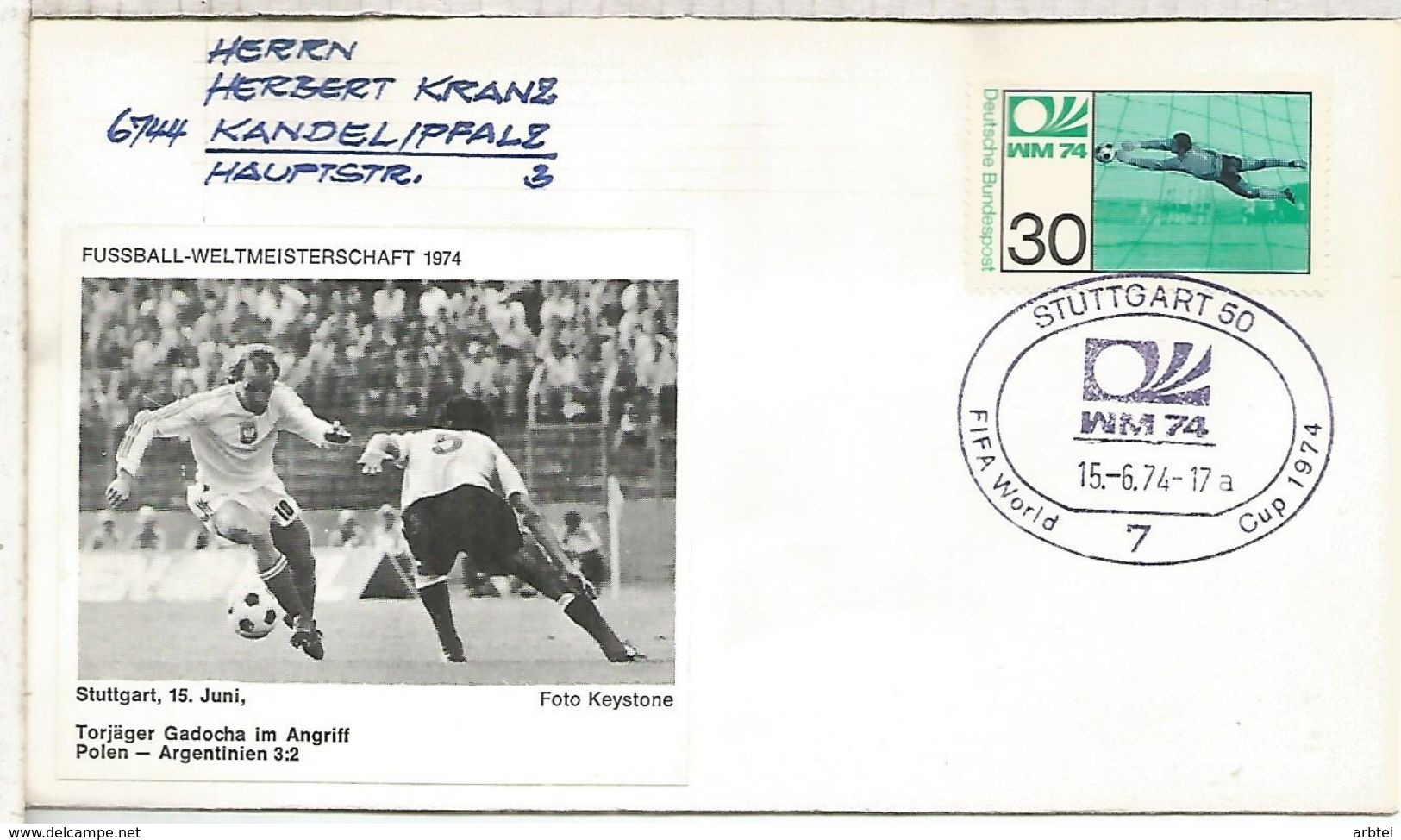 ALEMANIA 1974 FDC STUTTGART COPA MUNDIAL DE FUTBOL FOOTBALL WORLD CUP - 1974 – Alemania Occidental