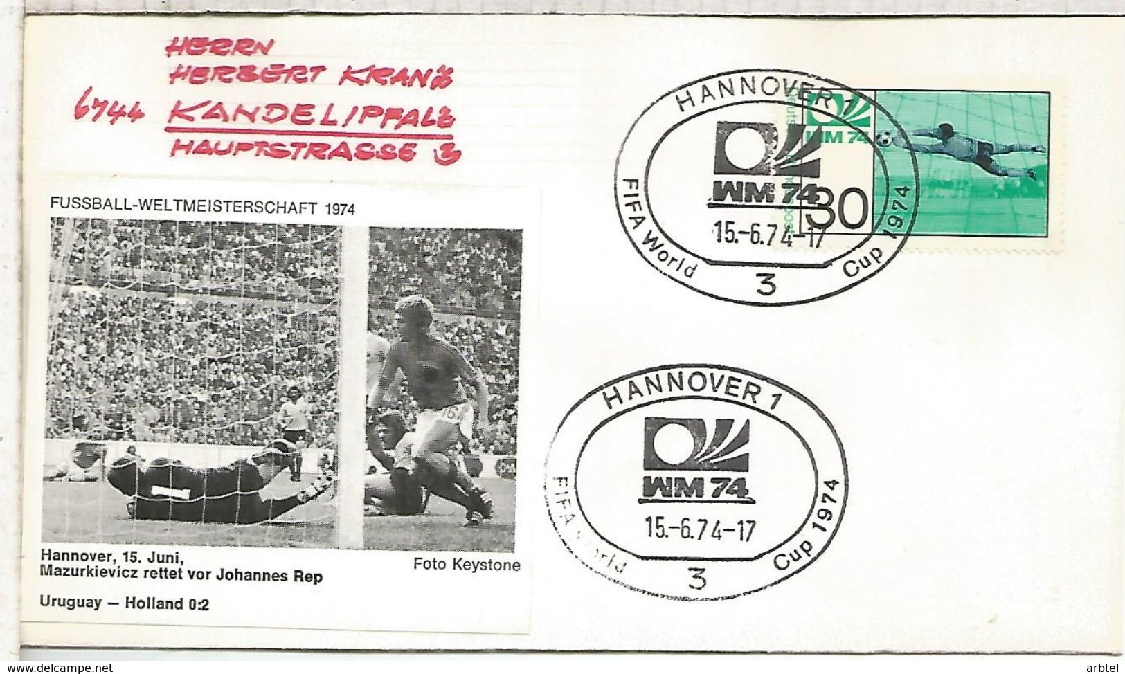 ALEMANIA 1974 FDC HANNOVER COPA MUNDIAL DE FUTBOL FOOTBALL WORLD CUP - 1974 – Alemania Occidental